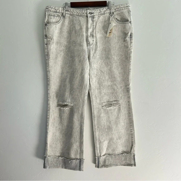 NWT Grace & Emma Straight Leg Distressed Stone Wash Jean Size 18 Gray White - Picture 4 of 13